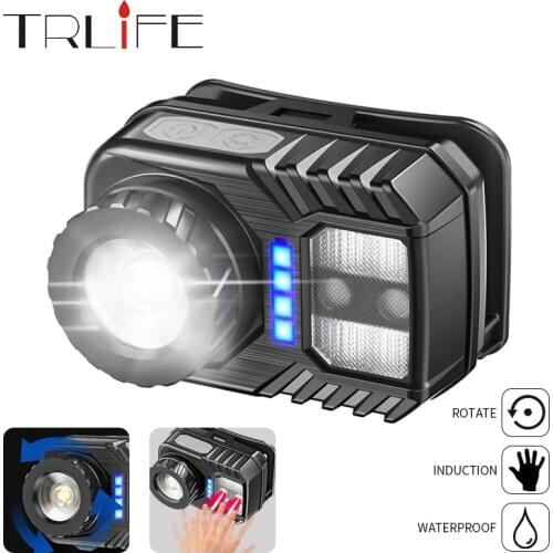 2021 Christmas gift 8000lm Super Bright Mini Sensor Headlight USB Rechargeable Induct Red Fishing Lights Waterproof Zoom Lantern