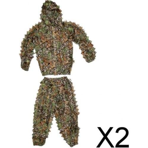 2xGhillie Suit Set Sniper Train Leaf Jungle Forest Woodland Camouflage Kids