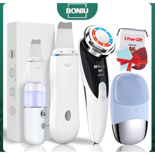 2+3 Kit Ultrasonic Skin Scrubber Pore Cleaner Facial Ion Deep Face Cleaning Sonic Peeling Tools EMS Facial Radio Mesotherapy