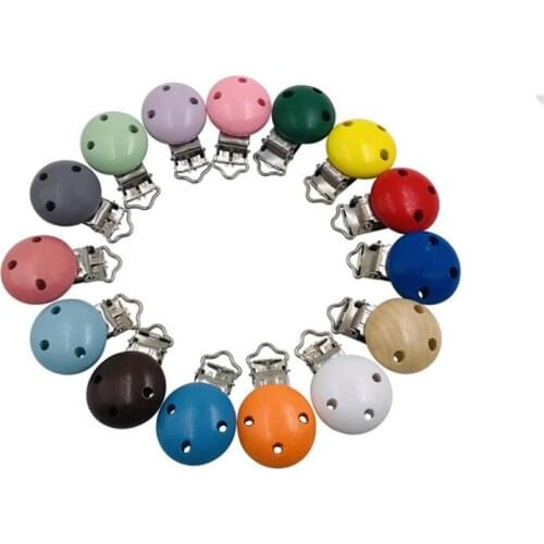 10Pcs/Lot 11 Colors Round Wood Pacifier Clip Baby Teething Bead Clip Accessories for DIY Pacifier Chain Tool Wholesale 젖꼭지 클립