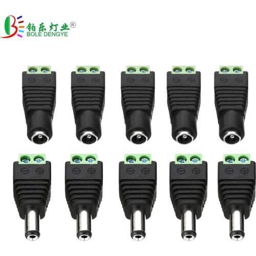 5pcs Female Male DC Power Cable Connector 5.5mm*2.1mm Jack Plug Connection For 5050 5630 3528 Single Color LED Strip CCTV Camera