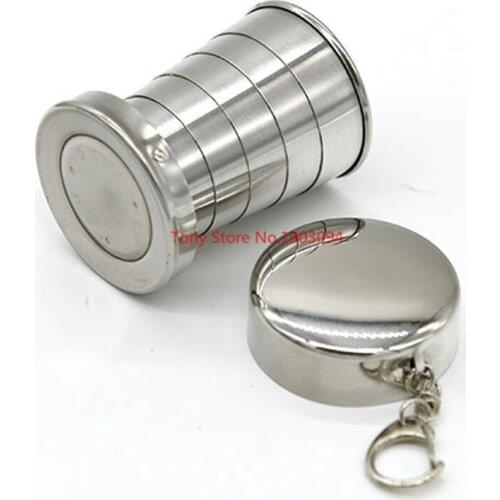 50pcs/lot 75 ML Mini Glass Stainless Steel Portable Travel Folding Mug Telescopic Outdoor Folded Cups Collapsible Water Beer