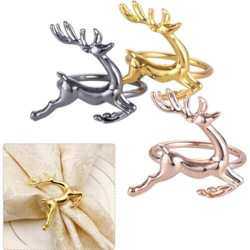 6Pcs Alloy Deer Napkin Rings Table Decoration Christmas Holiday Party Wedding Banquet Dinner Serviette Buckles Holder 4 Colors