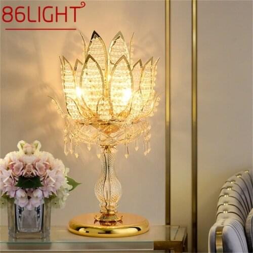 86LIGHT Luxury Gold Table Lamps Contemporary LED Creative Crystal Desk Light Lotus for Home Bedroom Decoration