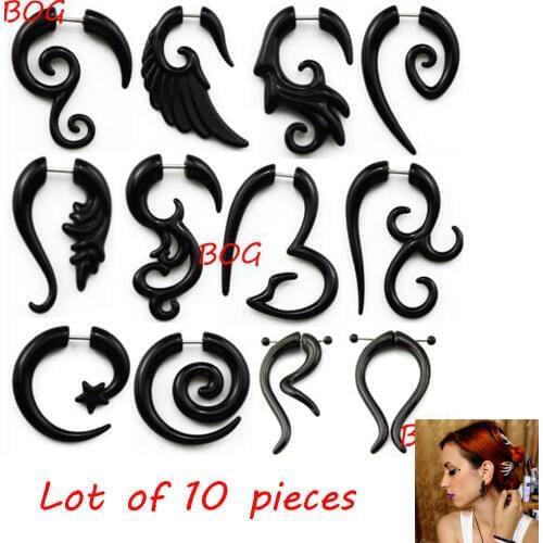 BOG-5Pair Black Acrylic Fake Cheater Twist Spiral Ear Taper Gauges Expanders Earring Tunnel Plugs Piercing Body Jewelry