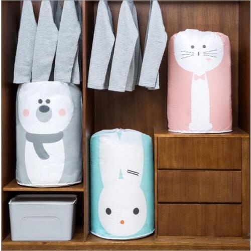 Large PEVA Waterproof Drawstring Bags Cartoon Clothes Quilt Storage Bags Home Eco Reusable Packing Organizer