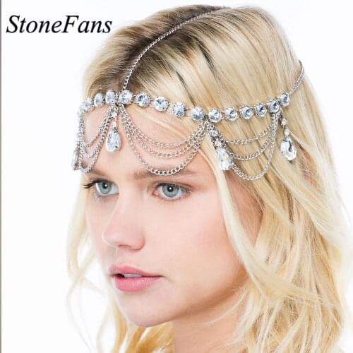 Stonefans Vintage Bohemia Bridal Forehead Chain Jewelry Luxury Crystal Head Chain for Women Wedding Hair Tiara Headband Ornament