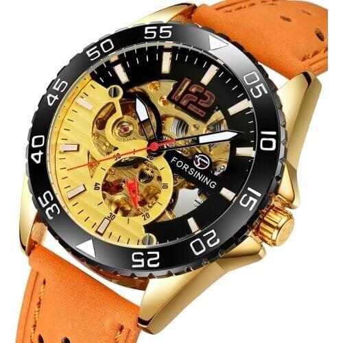 Mens Watches Top Brand Luxury Skeleton Mechanical Men Watch Leather Sport Wrist Watch Man Male Clock Relogio Masculino