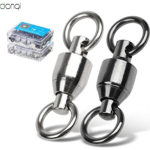 DONQL 10/20/50/pcs/lot 0# - 8# Fishing Lures Connector Bearing Stainless Steel Rolling Swivels Solid Rings Connector Heavy Duty