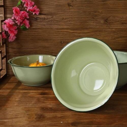 Enamel Bowl Kitchen Thickened Retro Nostalgic Green Salad Pasta Soup Basin for Dinner