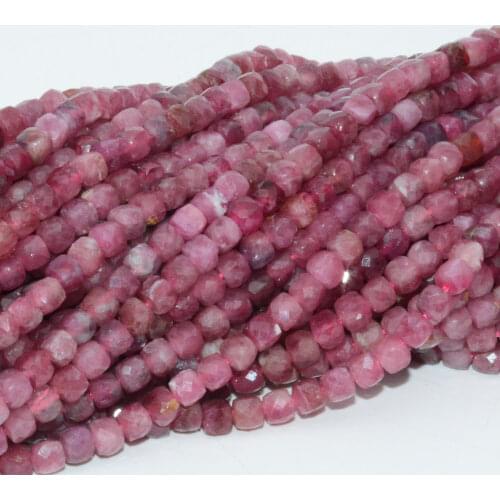 Natural Pink Tourmaline Faceted Irregular Cube Beads 4.5mm