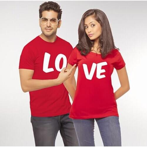 Good Quality LO VE T Shirt Couple Clothes Tee Shirt Summer Casual O Neck Short Sleeve Red Top Tshirts for Lovers