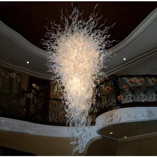 Classic White Chandelier Lighting 48 Inches Long Blow Glass Pendant Lamp LED Fixture Lustre Indoor Home Hotel Decor