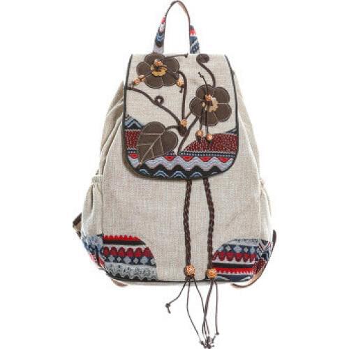 Fashion String Appliques Shopping Backpack!Hot Vintage Floral Embossing Appliques Lady Hasp Backrack All-match Canvas backruck