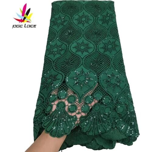 Milk Silk Sequins Tissue Lace Fabric with Emerald Green Color African Nigerian Quanlity Embroidery New Style Design for Dress