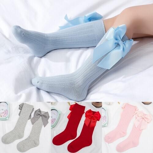 0-4Years Soft Toddlers Girls Cotton Socks Knee High Infant Baby Sock Breathable Children Long Socks With Big Bows Casual