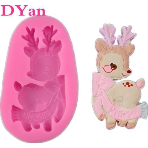 New Cartoon Animation Cute Deer Fondant Silicone Mold DIY Cake Baking Decoration Mold A1657