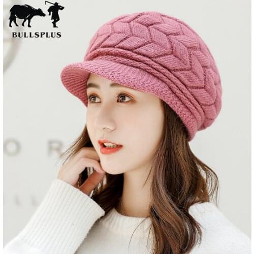 2019 New womens warm Rabbit Hair Hat Winter Plush knitted Beret fashion thickened cap french hat