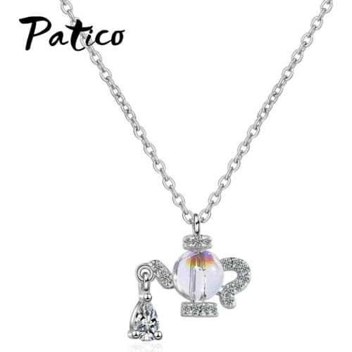 New Brand 925 Sterling Silver Necklace For Women Clavicle Chain Clear Crystal Pendant Valentine Fashion Gift Jewelry