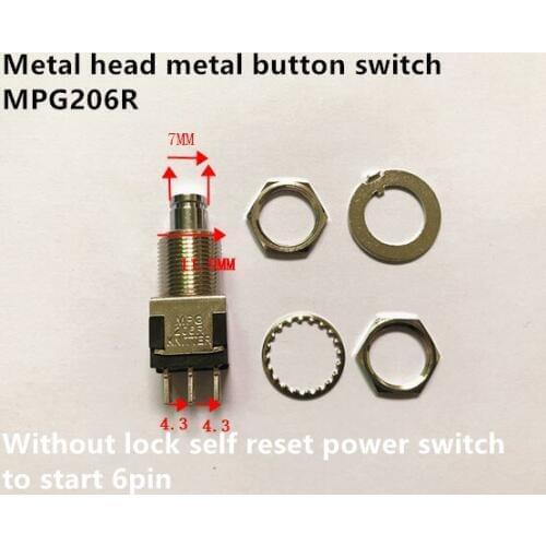 Original new 100% import MPG206R metal head metal button switch without lock self reset power switch to start 6pin