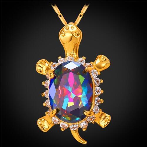 Tortoise Cubic Zirconia Stone Pendant Necklace Women Jewelry New Gold Color Colgantes Mujer Moda P1854