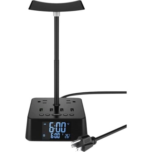 Top Deals Clock Headphone Stand With 4 USB Fast Charge Port 1200W 2 AC Outlets For Desktop Gaming Headset Accessories-US Plug