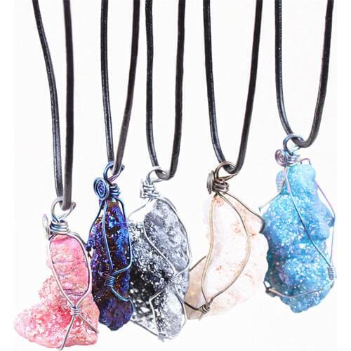 Natural Druzy Winding Agates Stone Pendant Electroplate Irregular Shape Quartz Jewelry Necklace Accessories