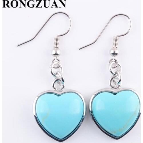 RONGZUAN Reiki Chakra Love Heart Shape Natural Turquoises Stone Bead Hook Dangle Pendant Drop Earrings Jewelry for Women TR3193