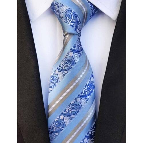 Luxury Men Fashion Paisley Striped Tie Stylish Blue Necktie to Match Shirt