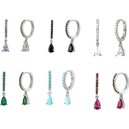 925 Silver Ear Buckle Jewelry Fine Earrings Set Sparking Rainbow Crystal Water Drop Hoops Earring For Woman Lovers' Pendientes