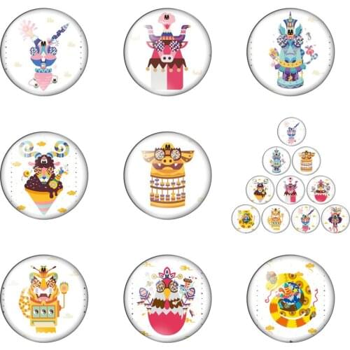 Special Chinese Zodiac Dog Dragon Rabbit Round Photo Glass Cabochon Demo Flat Back Making Findings Handmade DIY Accessories