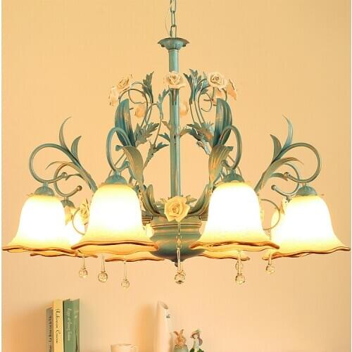Mediterranean glass hanging chandeliers blue iron chandelier Lighting luce Living room dining room led Chandelier bedroom lamps