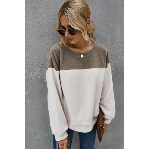 Women O Neck Color Contrast Casual Sweater Long Sleeve Simple Inside Warm Pullover 2020 Winter New Women Fashion Sweater