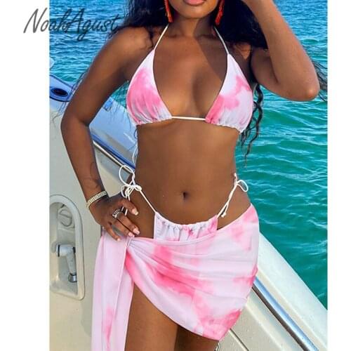 Tie-dye 3 Piece Bikini Set Mesh Swimsuit Cover Up Skirt String Brazilian Swimwear Beach Wear Bathing Suit Biquinis Feminino 2021