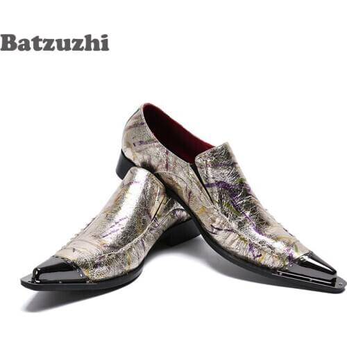 Batzuzhi Japanese Style Formal Dress Shoes Men Pointed Metal Tip Oxfords Wedding Shoes Men Business Leather sepatu pria, Big 46