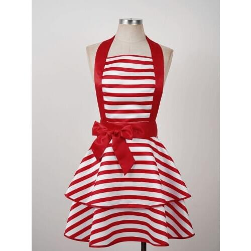 Vintage Maid Aprons Retro Halter Neck Striped Kitchen Cooking Apron Household Working Cleaning Aprons Dress for Women Ladies