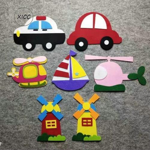 XICC Kindergarten Decoration Vehicle Nonwowen Felt DIY Decoration Car Airplane Bus Wall Stickers Blackboard Newspaper Classroom