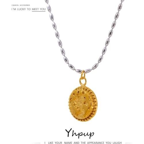 Yhpup Stainless Steel Map Pendant Necklace Statement 18 K Gold Collar Necklace for Women цепочка на шею женская Party Gift 2021