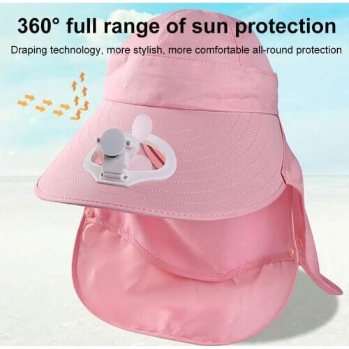 Detachable Sun Hats for Women Summer Outdoor Wide Brim Anti-Sun Neck Face Flap Sun Caps Women Summer Hat with Fan chapeau femme
