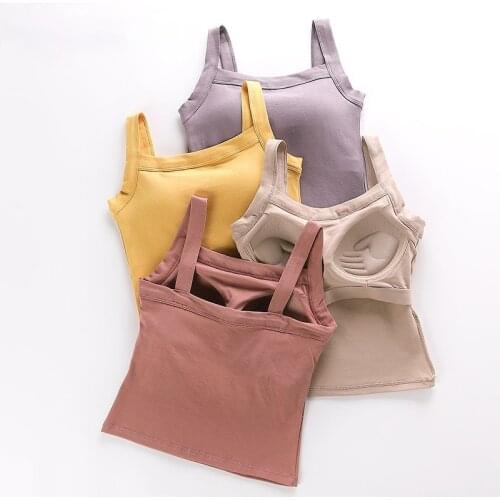 Lady Basic Seamless Top Padded Solid Color Simple Camisoles Breathable Comfortable Cotton Crop Top Underwear