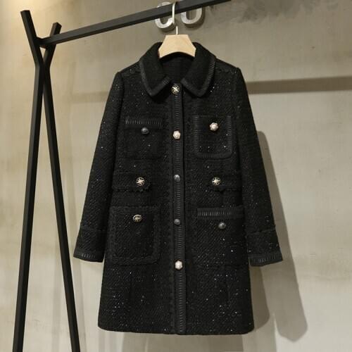 2019 Autumn winter womens high quality tweed coat chic elegant sequins women coat B119