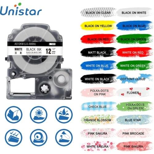 1PC SS12KW SS9KW LC-4WBN 12mm Compatible for Epson Lw400 Label Maker LW-300 LW-400LW-600P LW-700 labelprinter ST12KW Label Tapes