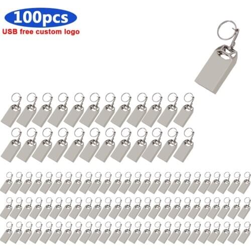 100pcs logo free USB Flash Drive 128GB 32GB 64GB Pen Drive Pendrive USB 2.0 Flash Drive Memory stick USB u disk Metal waterproof