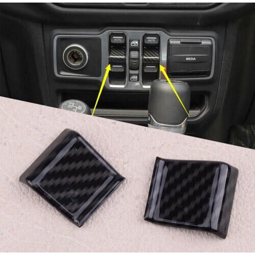 CITALL 2pcs Carbon Fiber Style Window Switch Adjust Button Trim Cover Fit For Jeep Wrangler JL 2018 2019
