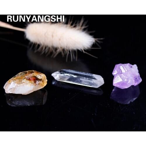 3pcs/set Natural Quartz Mixed Crystal Obelisk&Gravel Amethyst Mineral Specimens Healing Gems Citrine Decor Creative Gift