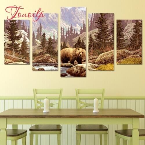 5D DIY Full Square&round diy 5pcs Animal brown bear Diamond Painting Combination diamond Embroidery Mosaic Home Decor painting