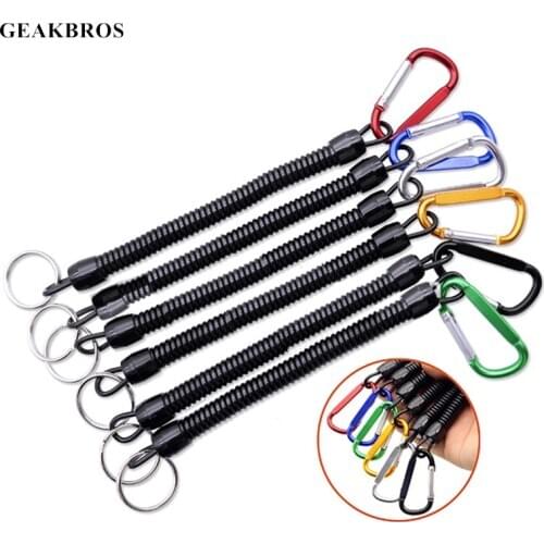 6pcs/set Fishing Lanyards Fishing Ropes Boating Secure Camping Spring Coil Lip Grips Pliers Tackle Tool with Carabiner Accessory