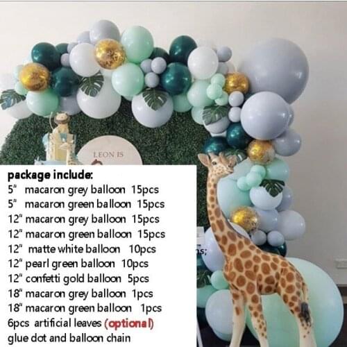 95pcs Macaron Grey Green Balloon Garland Arch Kit For Jungle Safari Wild One Animal Birthday Party Decorations