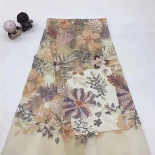 Africa Nigeria made lace fabric with sequins 2021 high-end lace French mesh lace fabric for wedding sewing XX3712