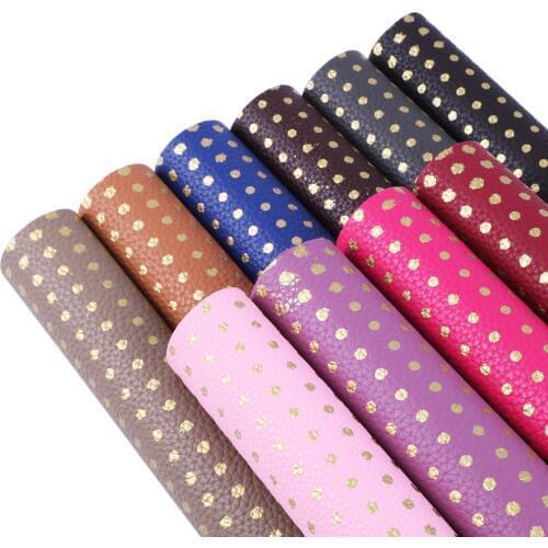 David accessories 20x33cm gold dot Lychee Leather Faux embossed Faux Leather Fabric Sewing artificial synthetic leather,1Yc5750